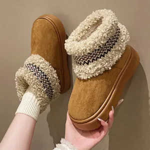 Sohiwoo National Style Platform Snow Boots Women Embroidery Faux Lambswool Cotton Padded Shoes Female Warm Thick Plush Ankle Boots