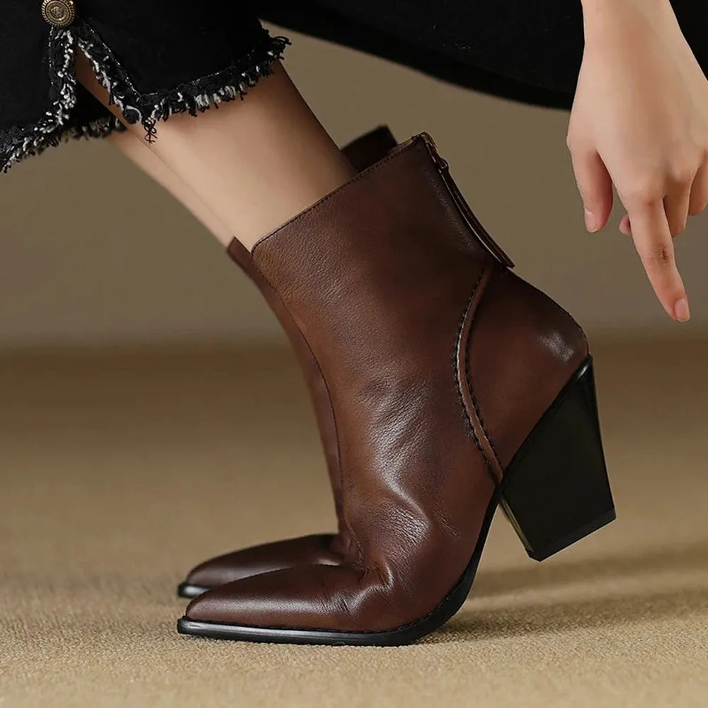 Soltana Chunky brown leather ankle boots