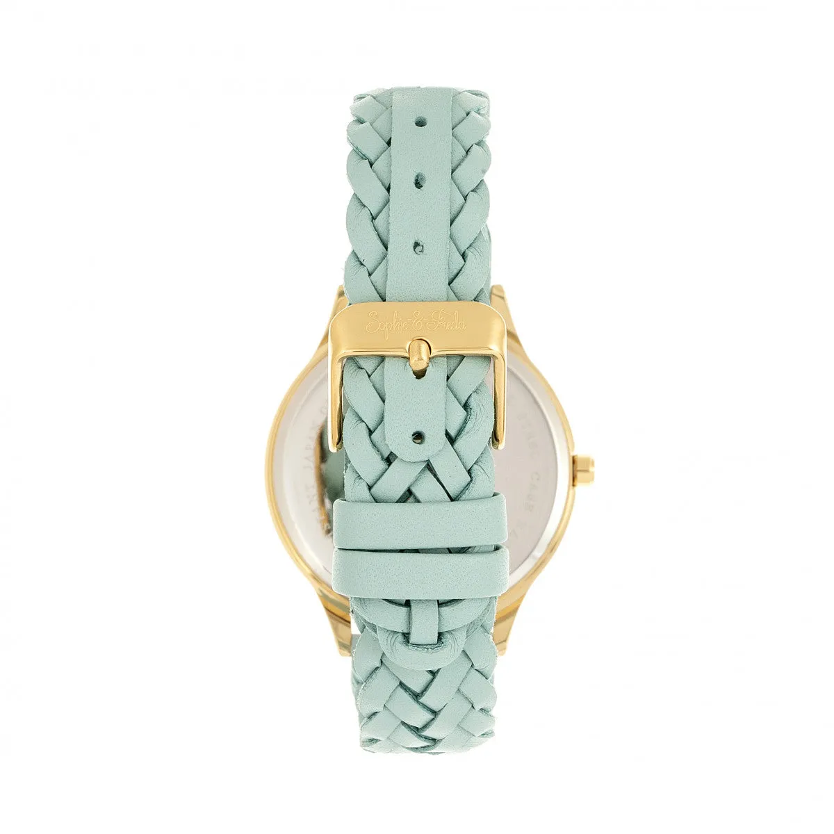 Sophie & Freda Tucson Leather-Band Watch w/Swarovski Crystals - Gold/Light Blue