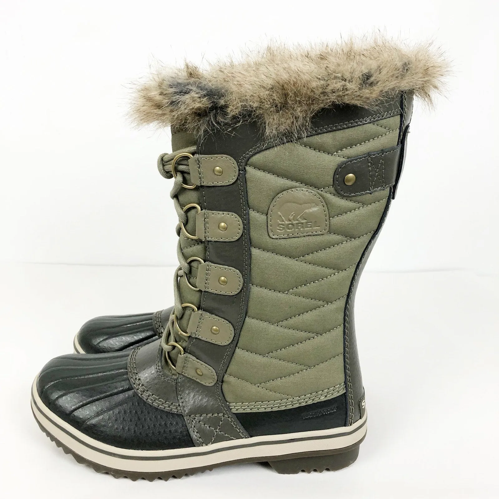 Sorel Womens Tofino II Boots 7.5 Green Faux Fur Cuff Waterproof Winter NWOB