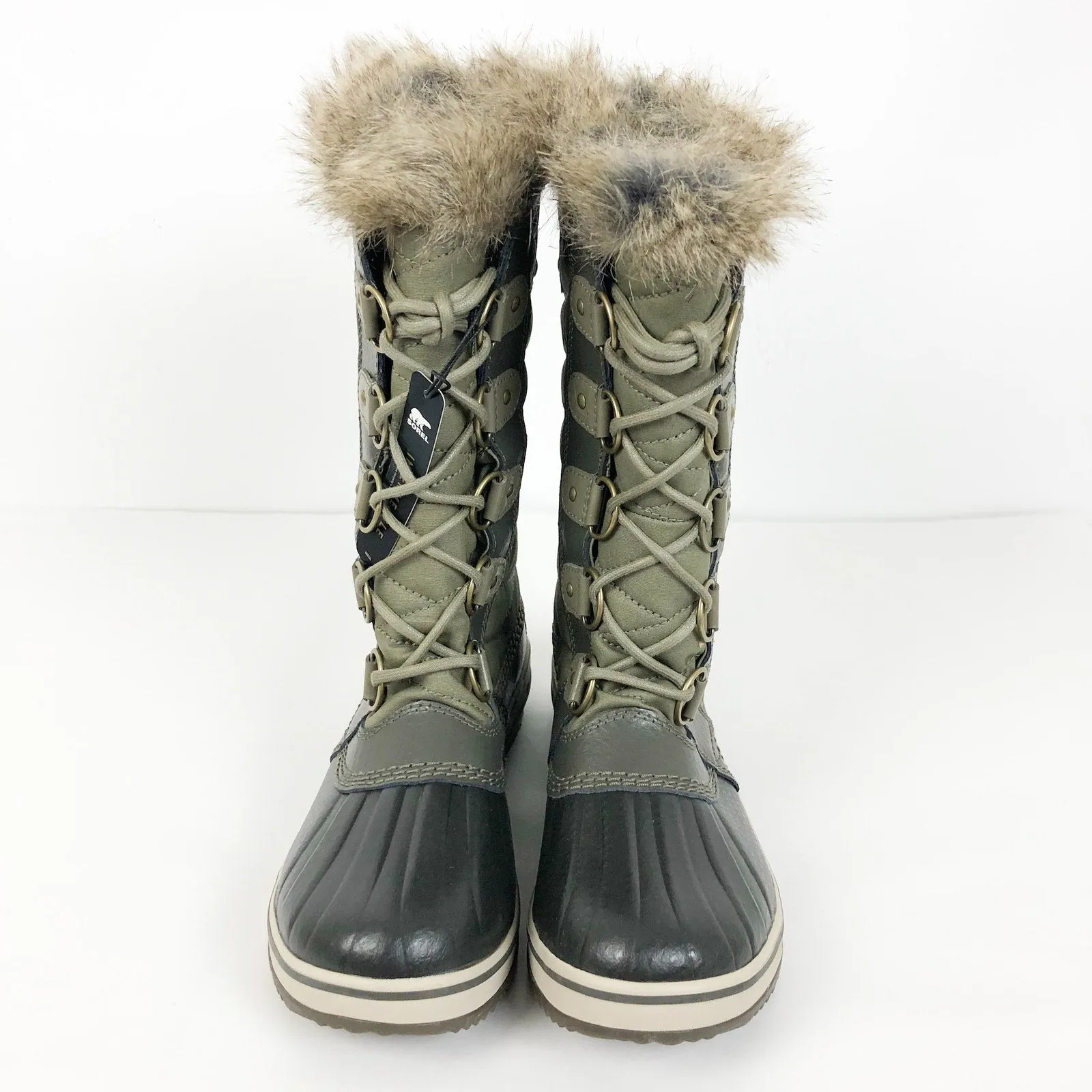 Sorel Womens Tofino II Boots 7.5 Green Faux Fur Cuff Waterproof Winter NWOB