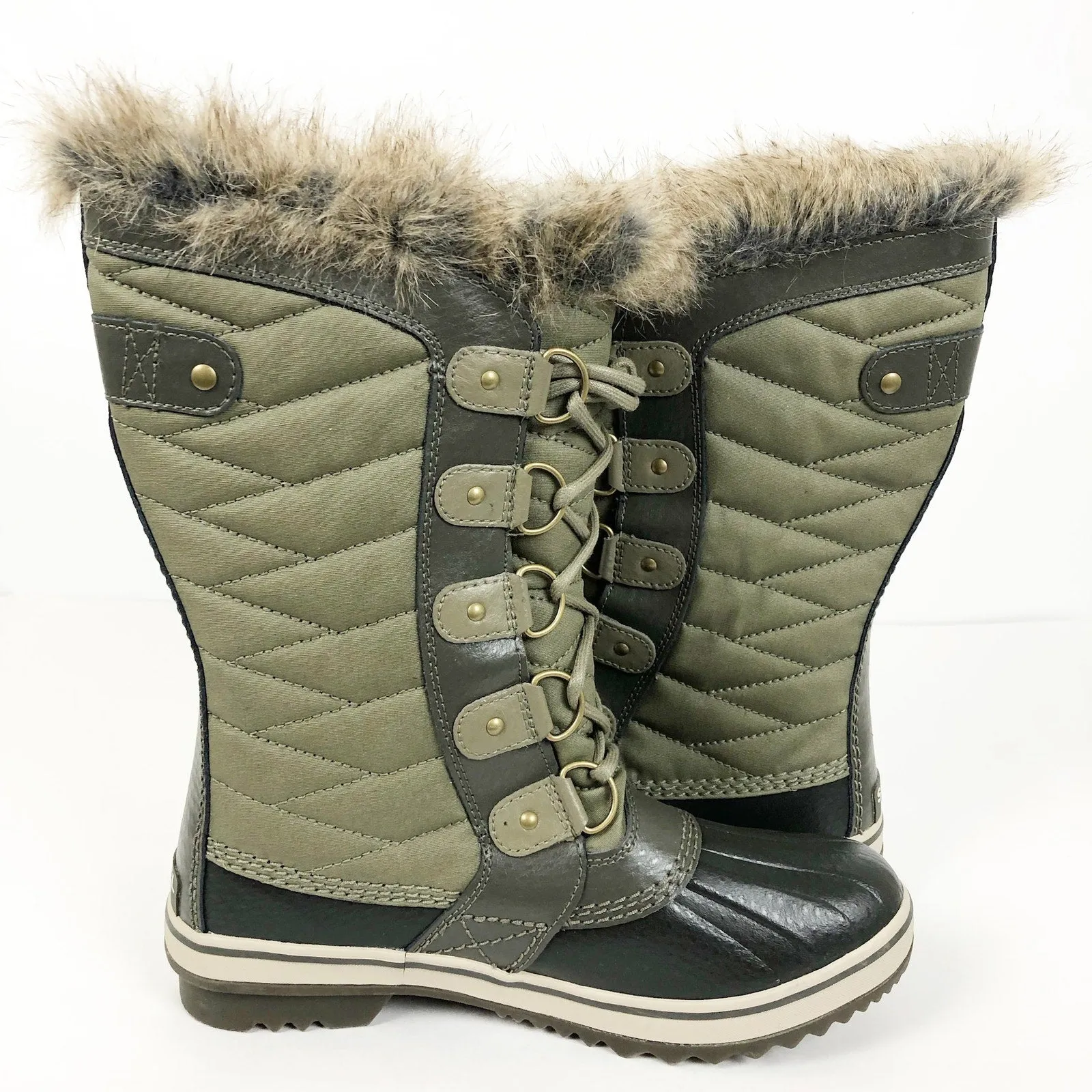 Sorel Womens Tofino II Boots 7.5 Green Faux Fur Cuff Waterproof Winter NWOB