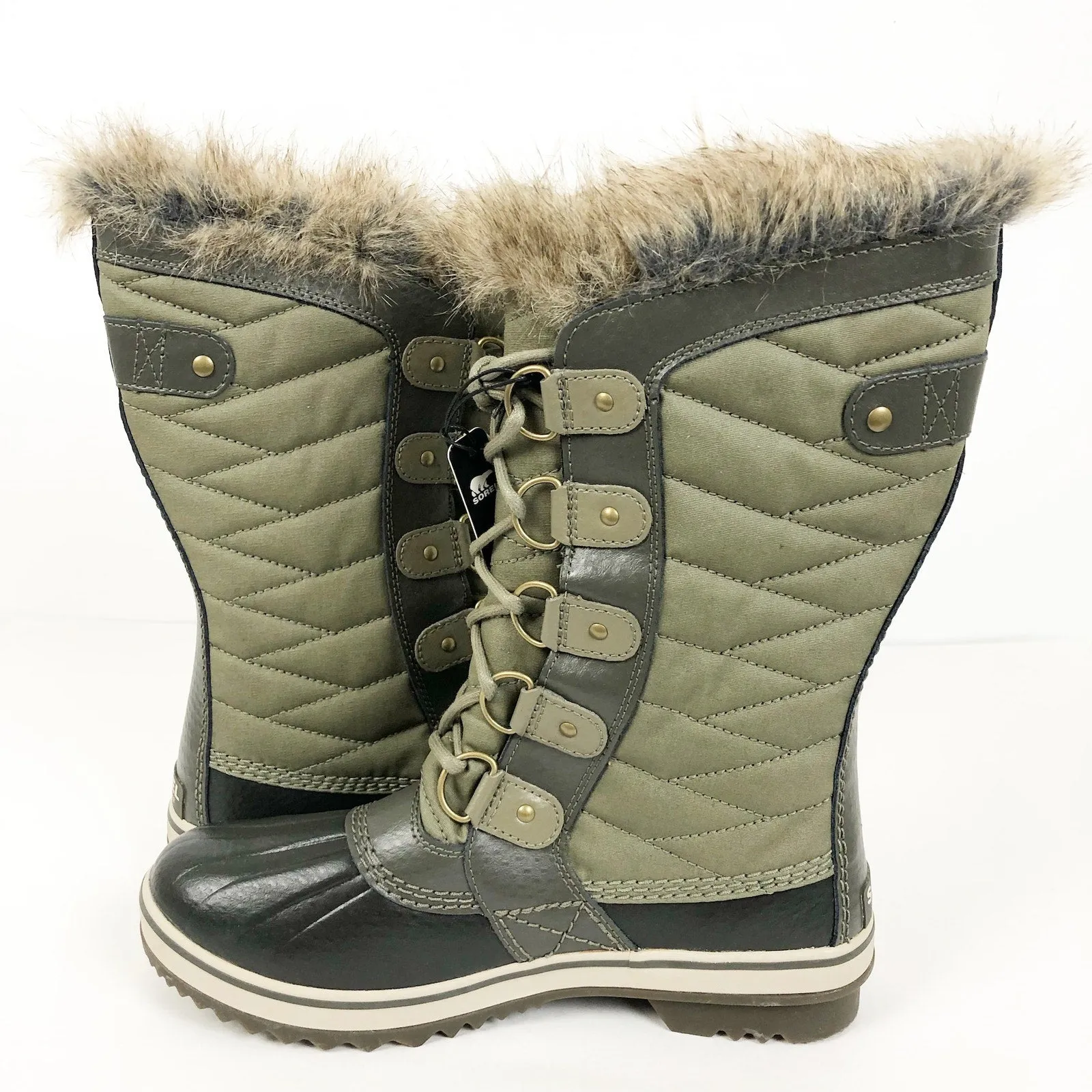 Sorel Womens Tofino II Boots 7.5 Green Faux Fur Cuff Waterproof Winter NWOB