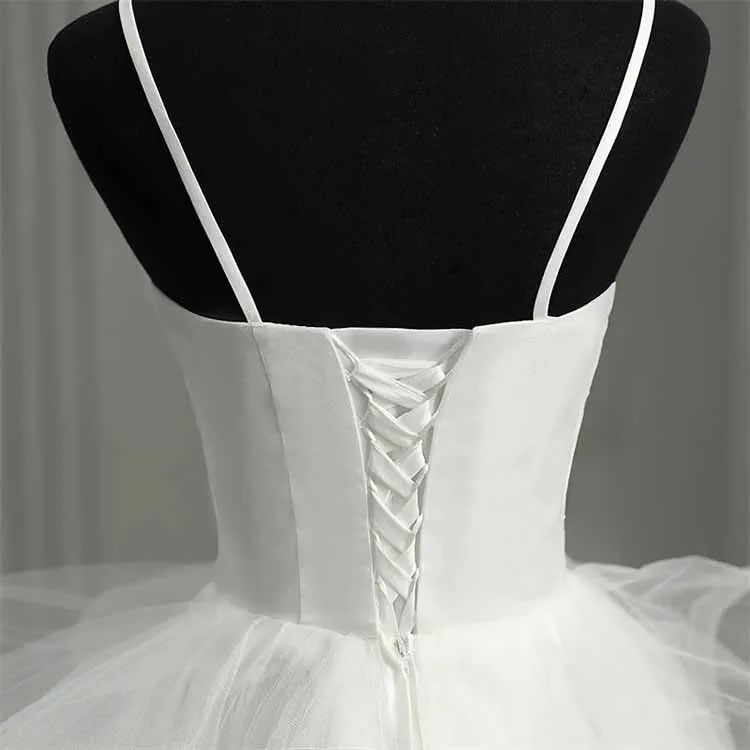 Spaghetti Straps V-Neck Wedding Dress Tulle Bridal Dress