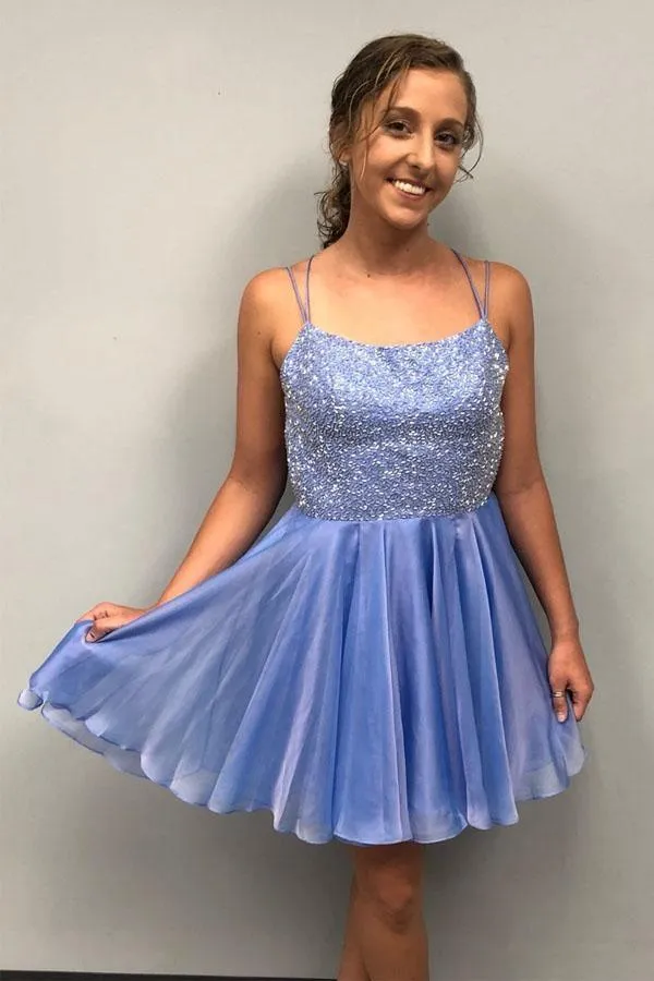 Sparkle Beading Blue Short Prom Dress Homecoming Dress PD315