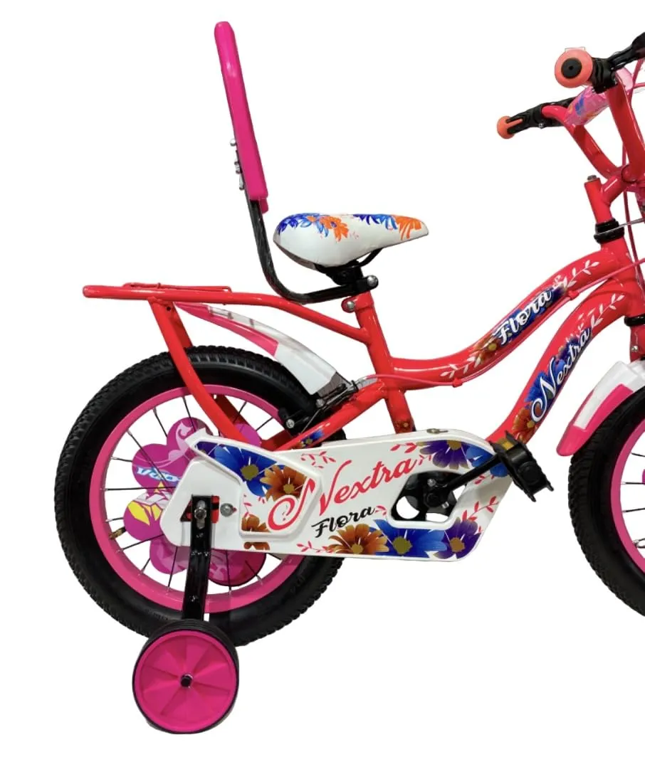 SPEED BIRD 16T New Flora Double Seat with Back Carrier and Balance Wheels - Bicycle for Girls Age Group (4-7) Years - Flora Pink Color