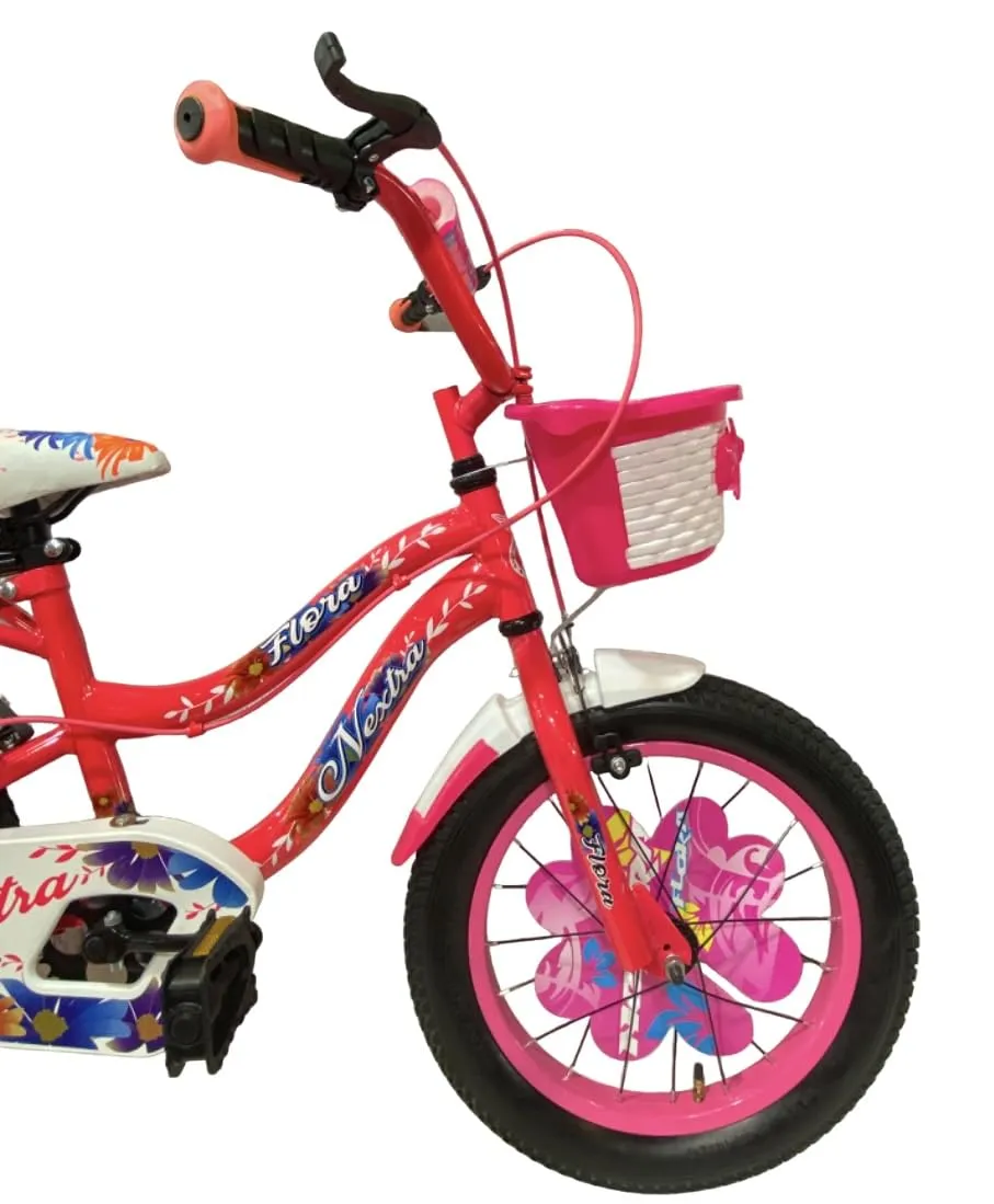 SPEED BIRD 16T New Flora Double Seat with Back Carrier and Balance Wheels - Bicycle for Girls Age Group (4-7) Years - Flora Pink Color