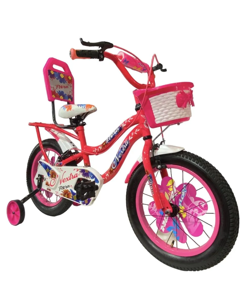 SPEED BIRD 16T New Flora Double Seat with Back Carrier and Balance Wheels - Bicycle for Girls Age Group (4-7) Years - Flora Pink Color