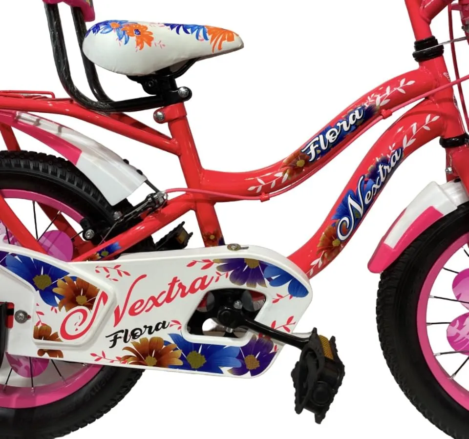 SPEED BIRD 16T New Flora Double Seat with Back Carrier and Balance Wheels - Bicycle for Girls Age Group (4-7) Years - Flora Pink Color