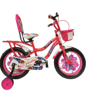 SPEED BIRD 16T New Flora Double Seat with Back Carrier and Balance Wheels - Bicycle for Girls Age Group (4-7) Years - Flora Pink Color