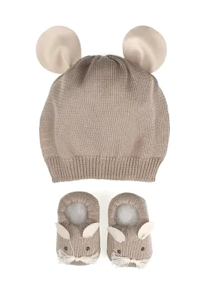 STORY LORIS - Baby beige bonnet & Booties Gift Set-21195