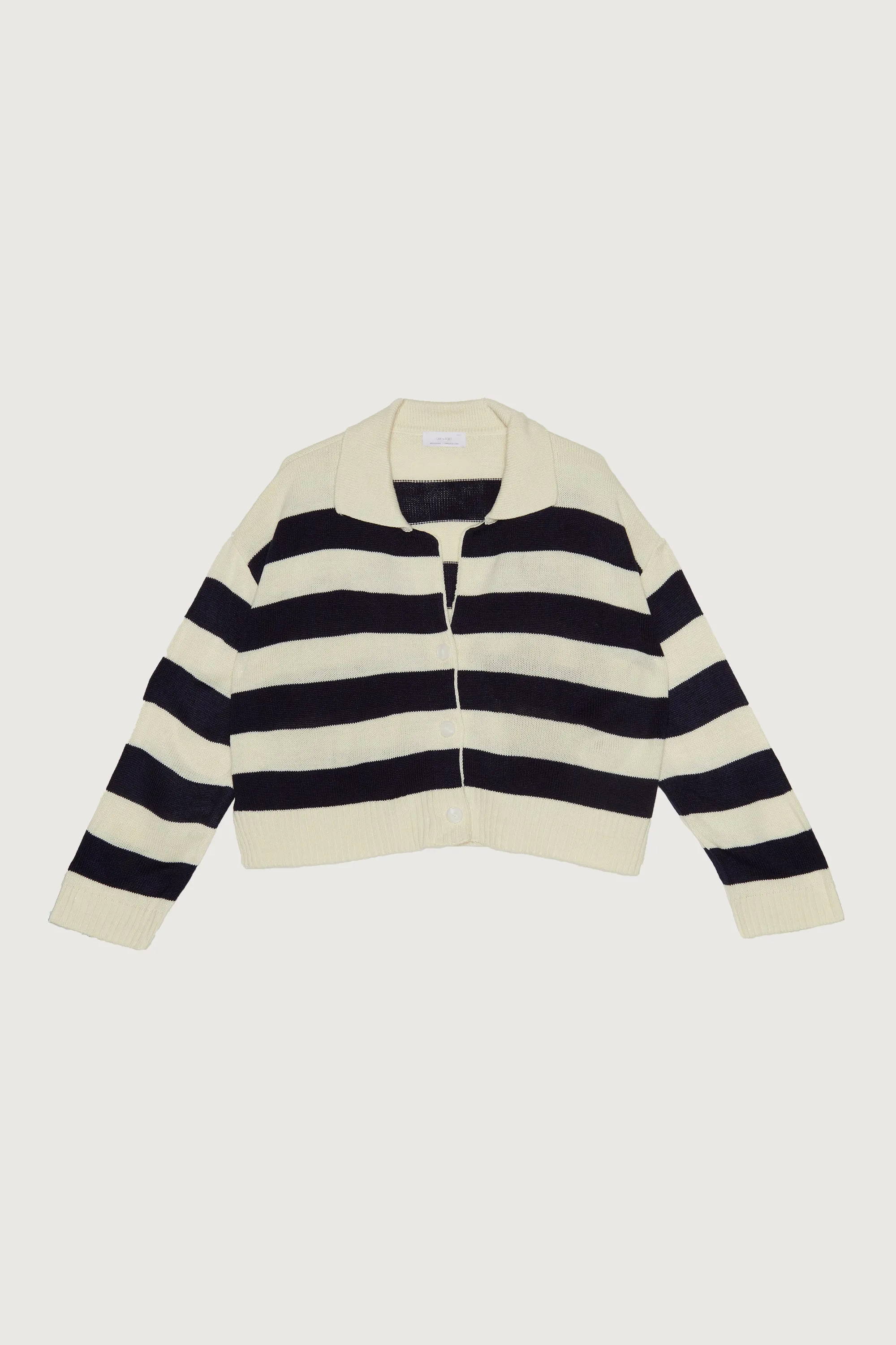 STRIPED COLLARED CARDIGAN