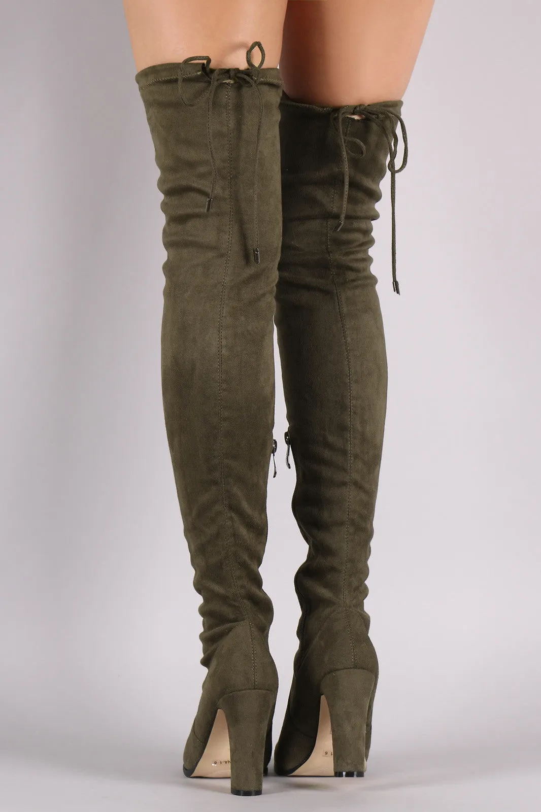 Suede Drawstring Heeled Over-The-Knee Boots