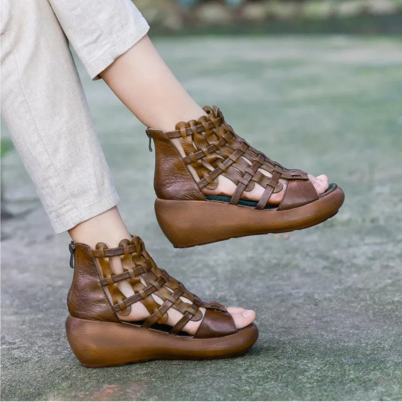 Summer Hand-Woven Retro Wedge Sandals