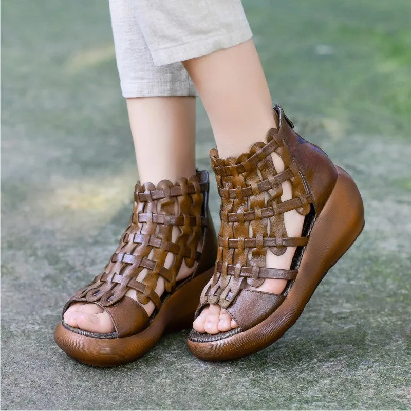 Summer Hand-Woven Retro Wedge Sandals