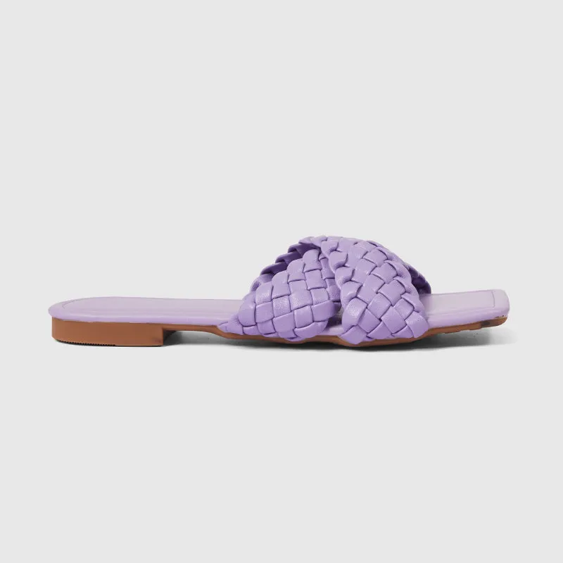 Summer Woven Slippers Soft Flats Purple