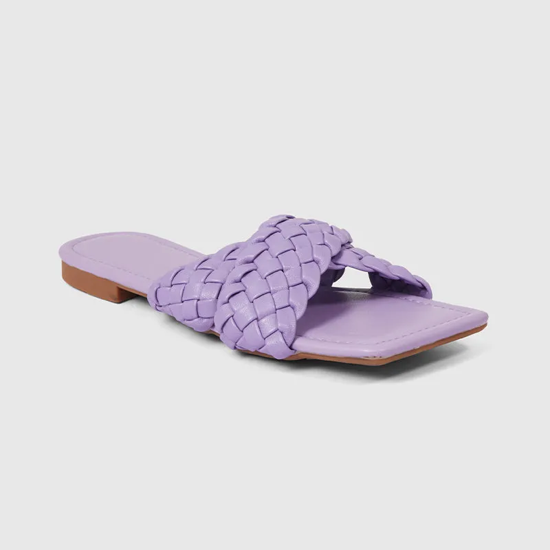 Summer Woven Slippers Soft Flats Purple