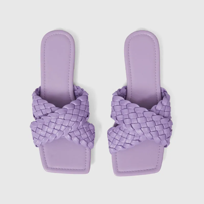 Summer Woven Slippers Soft Flats Purple