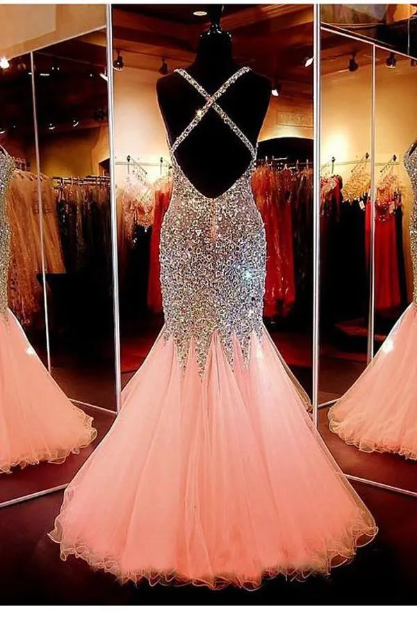 Sweetheart Neckline Mermaid Open Back Beading Prom Dress Evening Dresses PG301