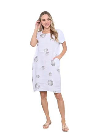 Swirl Print Dress Linen White