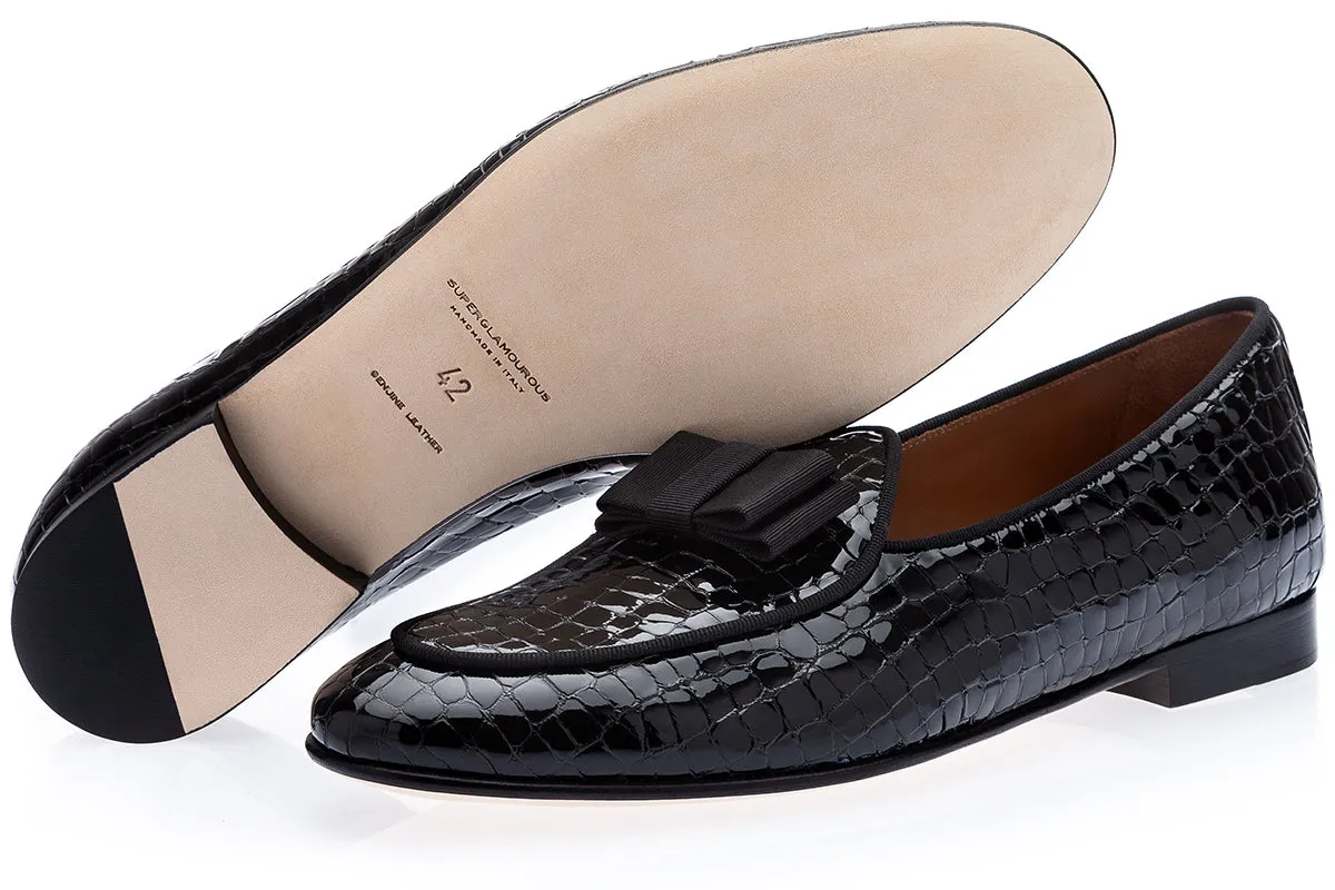 TANGERINE 3 CROCOLUX BLACK BELGIAN LOAFERS