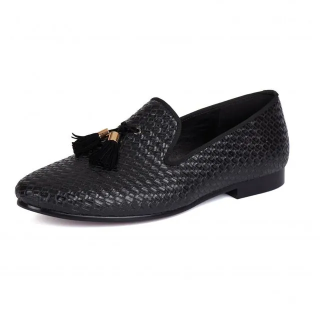 Tasseled Braided Woven Leather Men Loafers Shoes