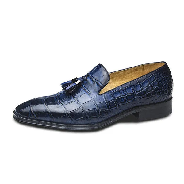 Tasselled Croco Pattern Italian Style Men Loafers Shoes