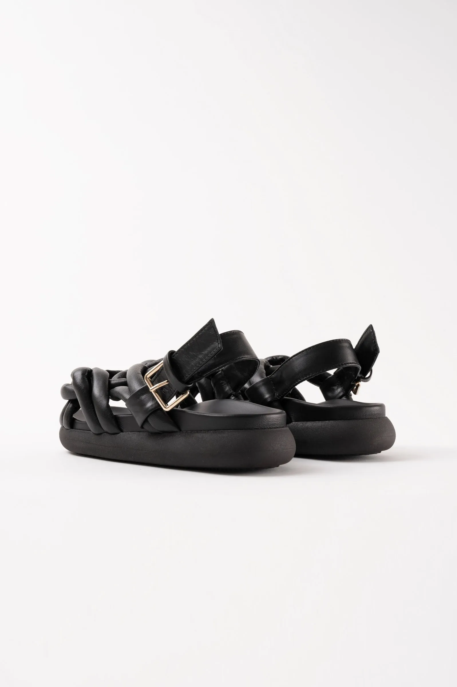 TELVA - Black Tubular Leather Sandals