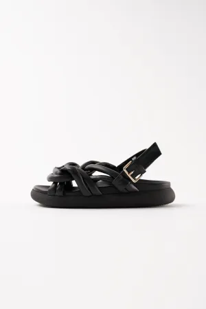 TELVA - Black Tubular Leather Sandals