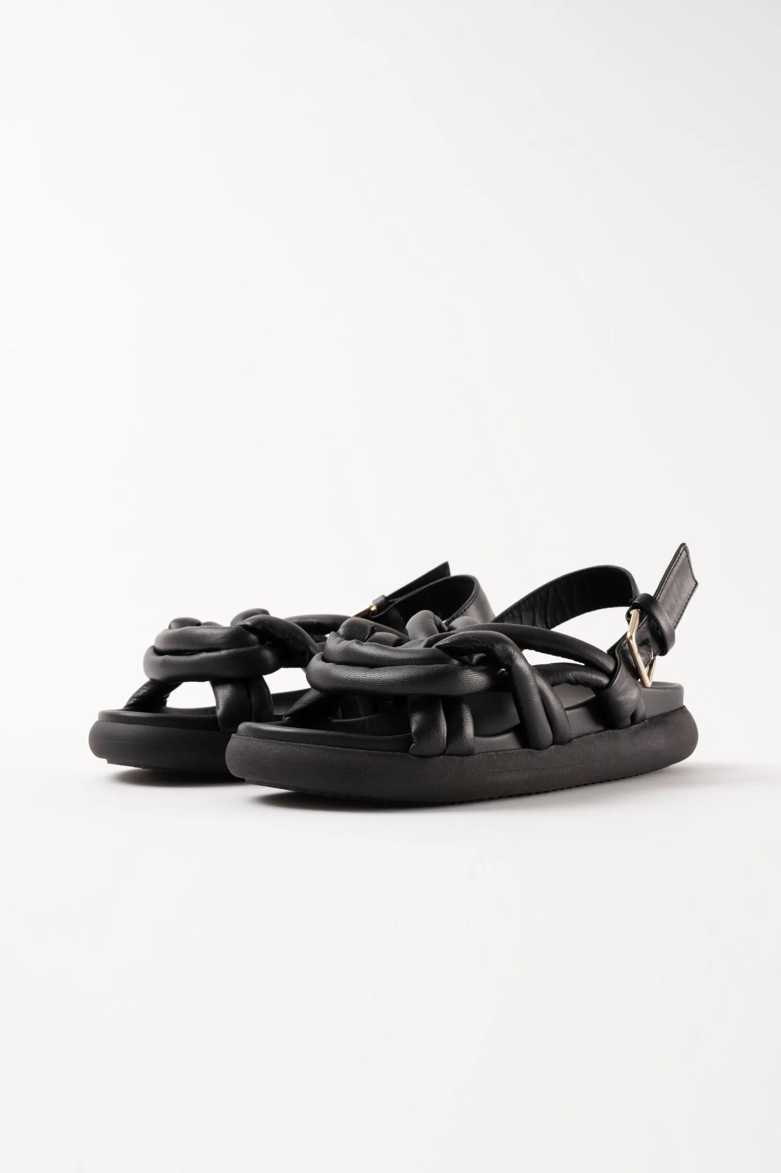 TELVA - Black Tubular Leather Sandals