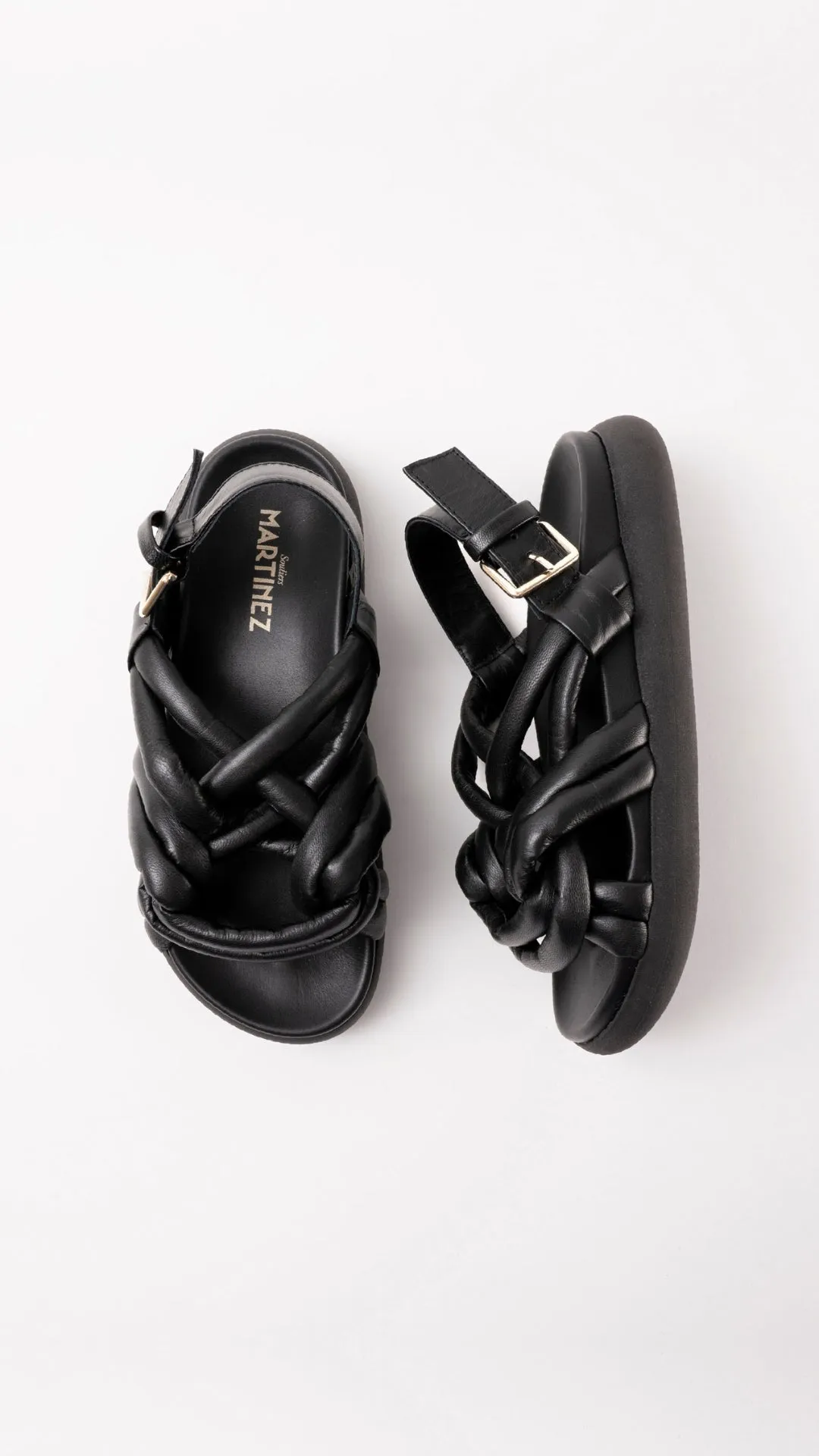 TELVA - Black Tubular Leather Sandals