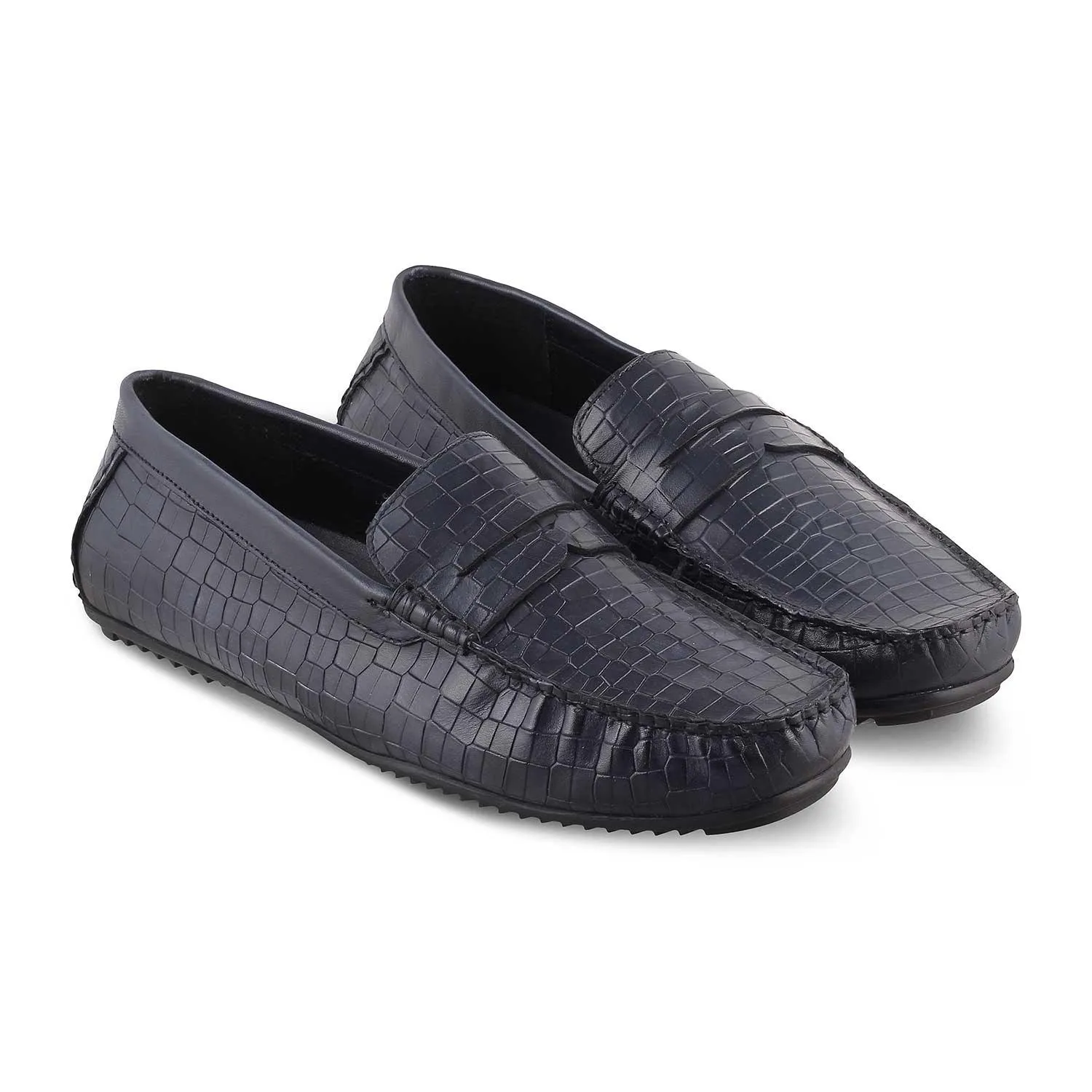 The Avyo Blue Men's Leather Loafers Tresmode