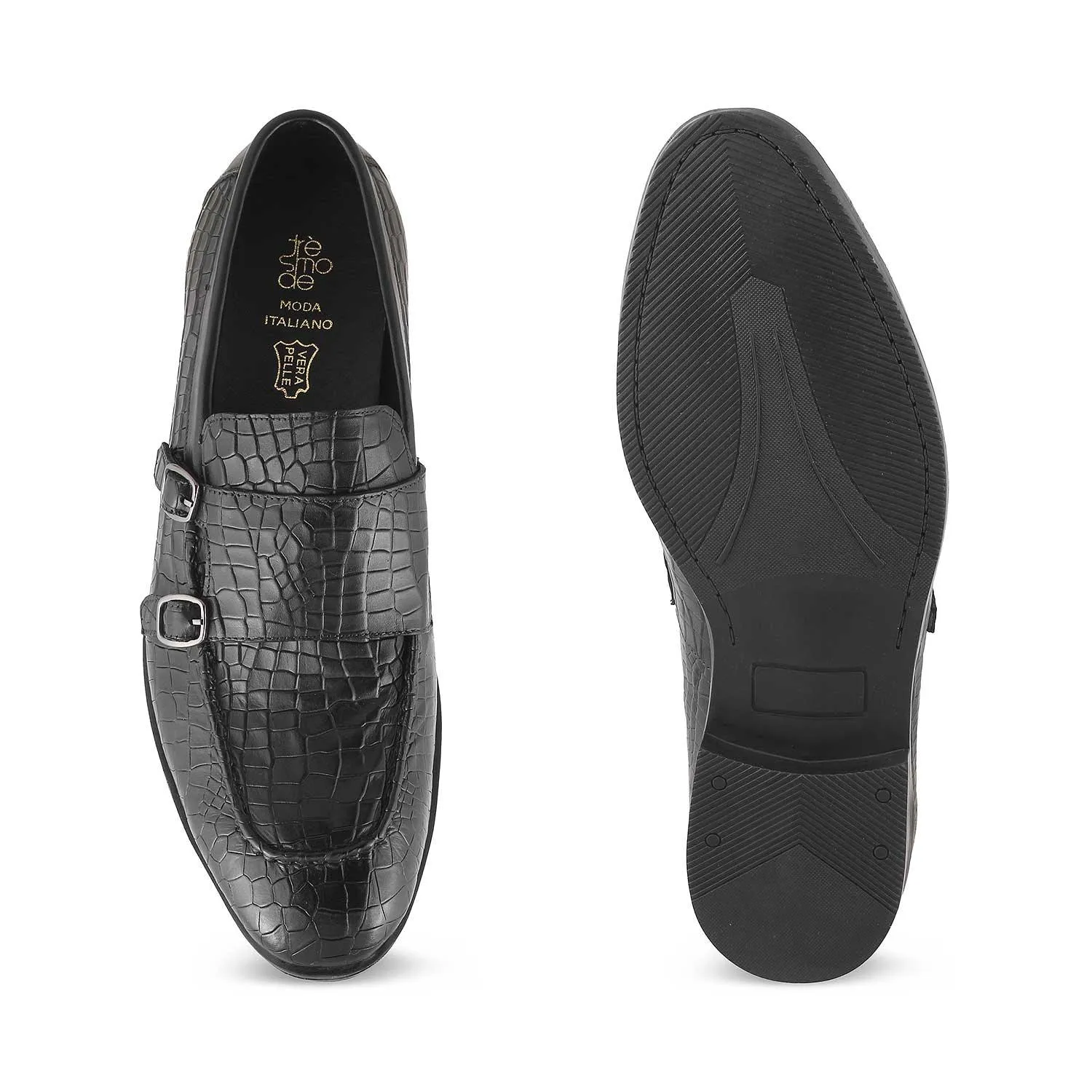 The Cliz Black Men's Double Monk Shoes Tresmode