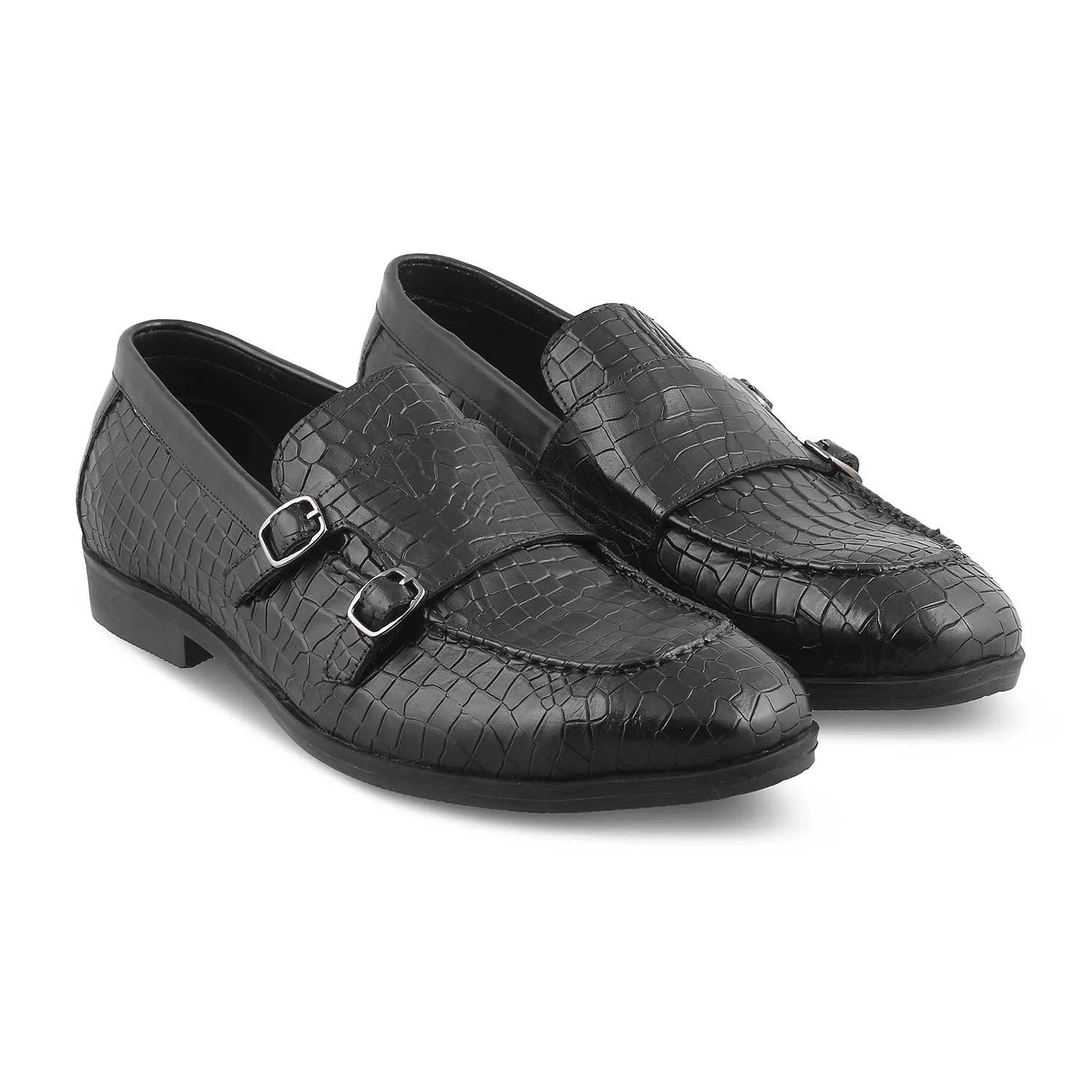 The Cliz Black Men's Double Monk Shoes Tresmode