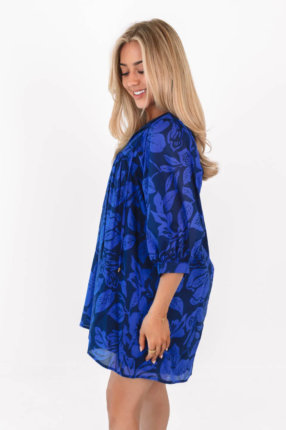 The Stevie Puff Sleeve Dress - Navy/Blue