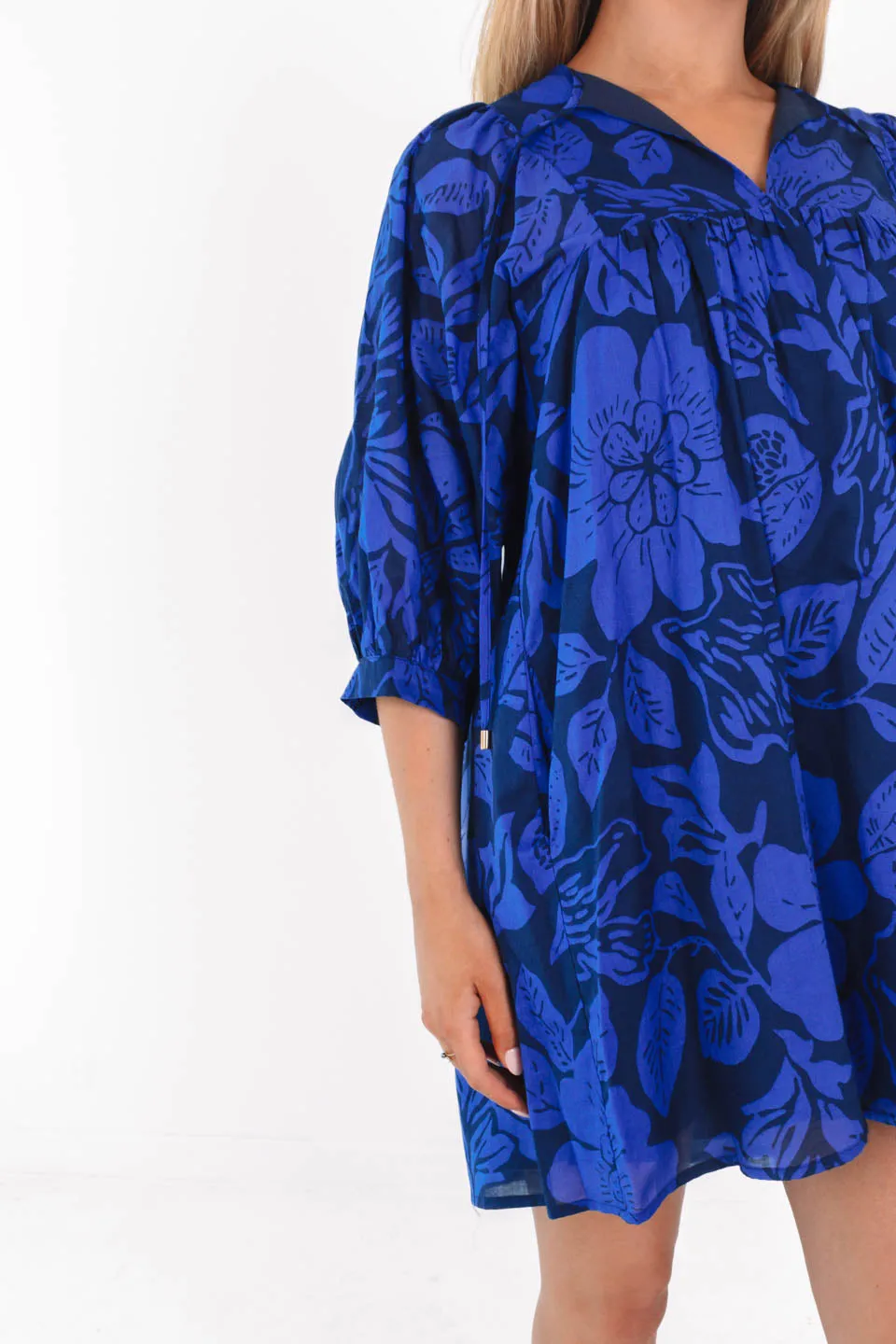 The Stevie Puff Sleeve Dress - Navy/Blue