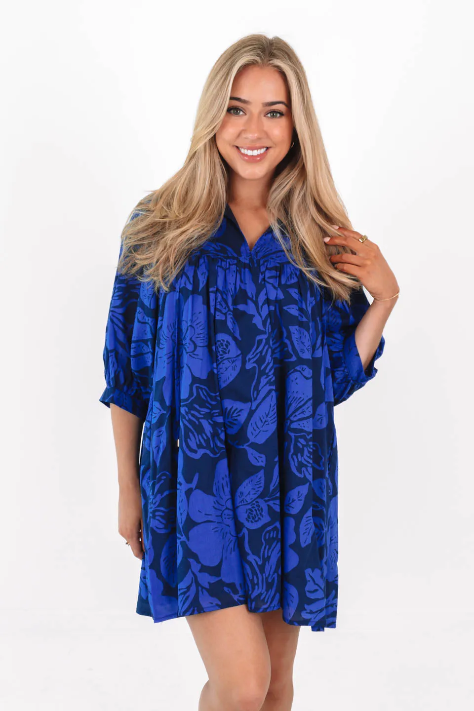 The Stevie Puff Sleeve Dress - Navy/Blue