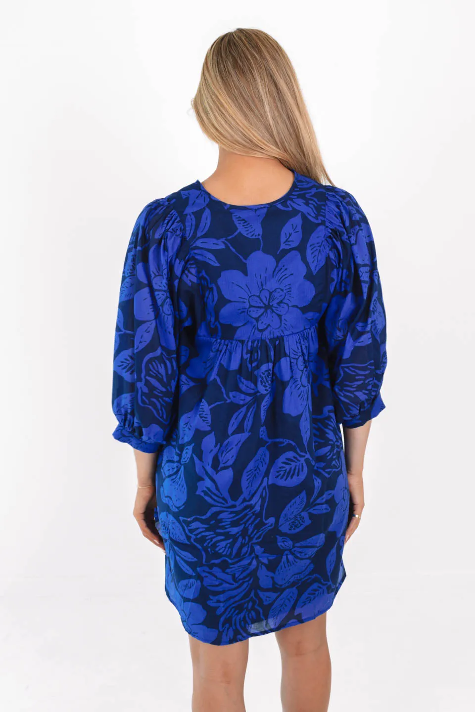 The Stevie Puff Sleeve Dress - Navy/Blue