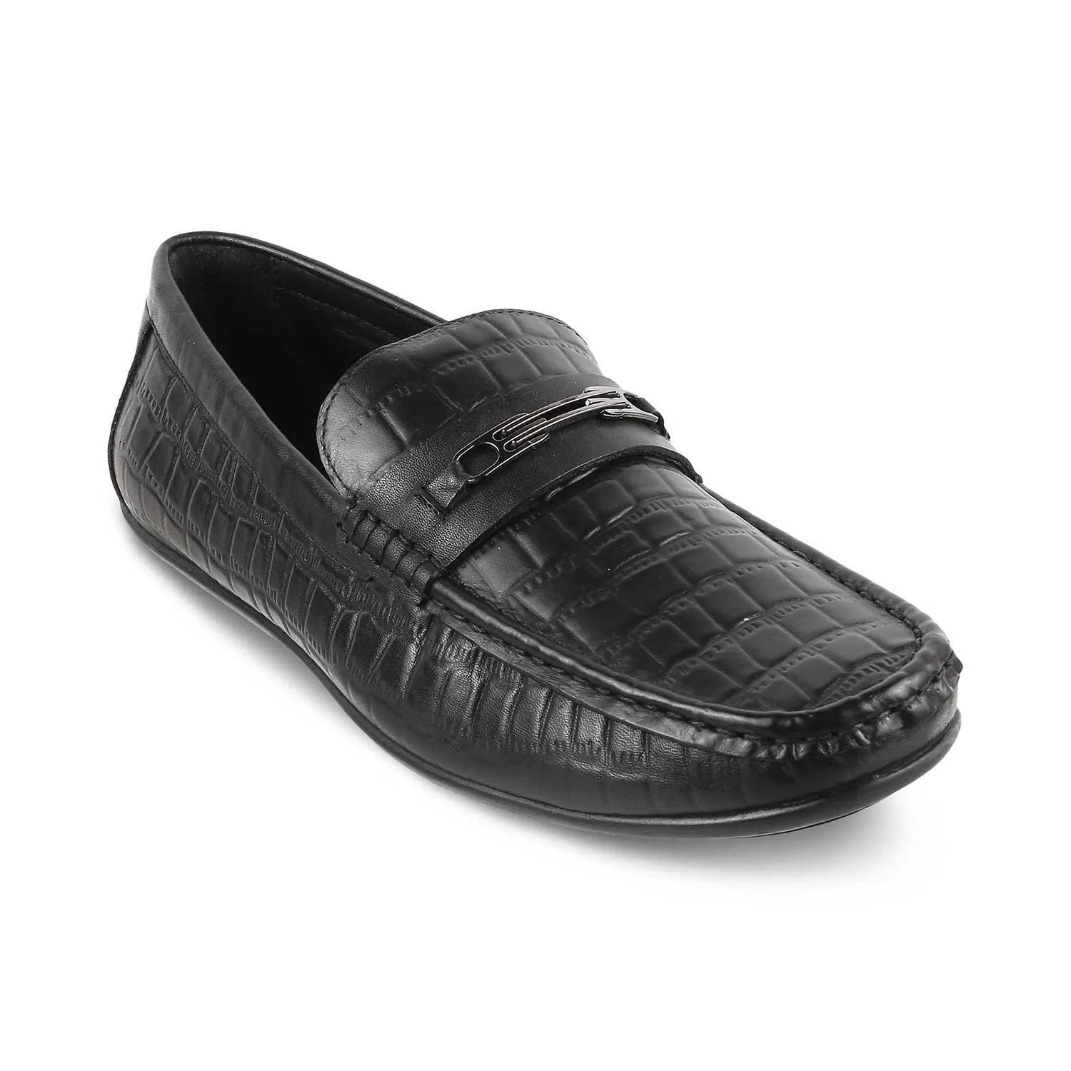 The York Black Men's Leather Driving Loafers Tresmode