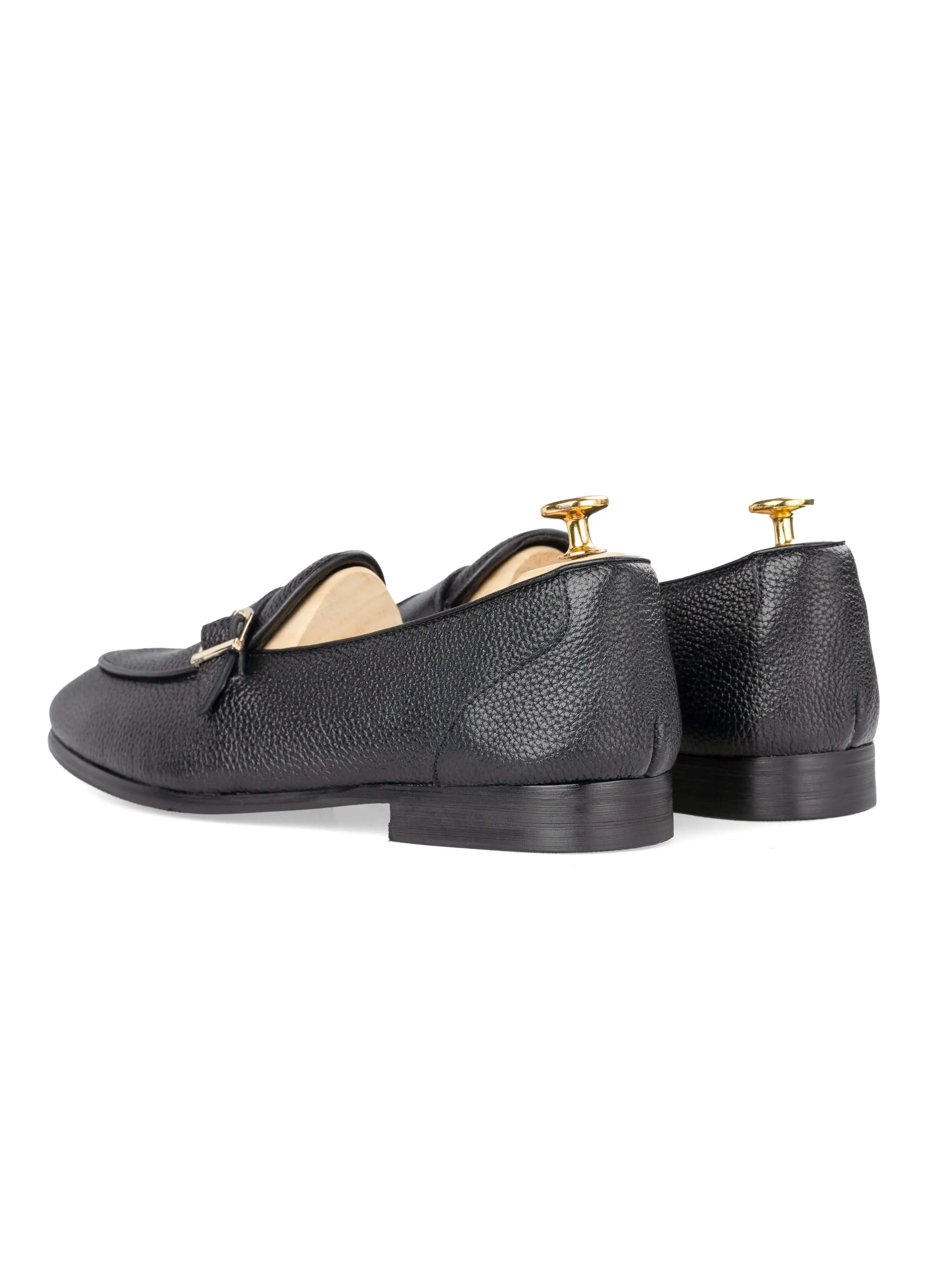 Theo Belgian Loafer - Black Pebble Single Strap