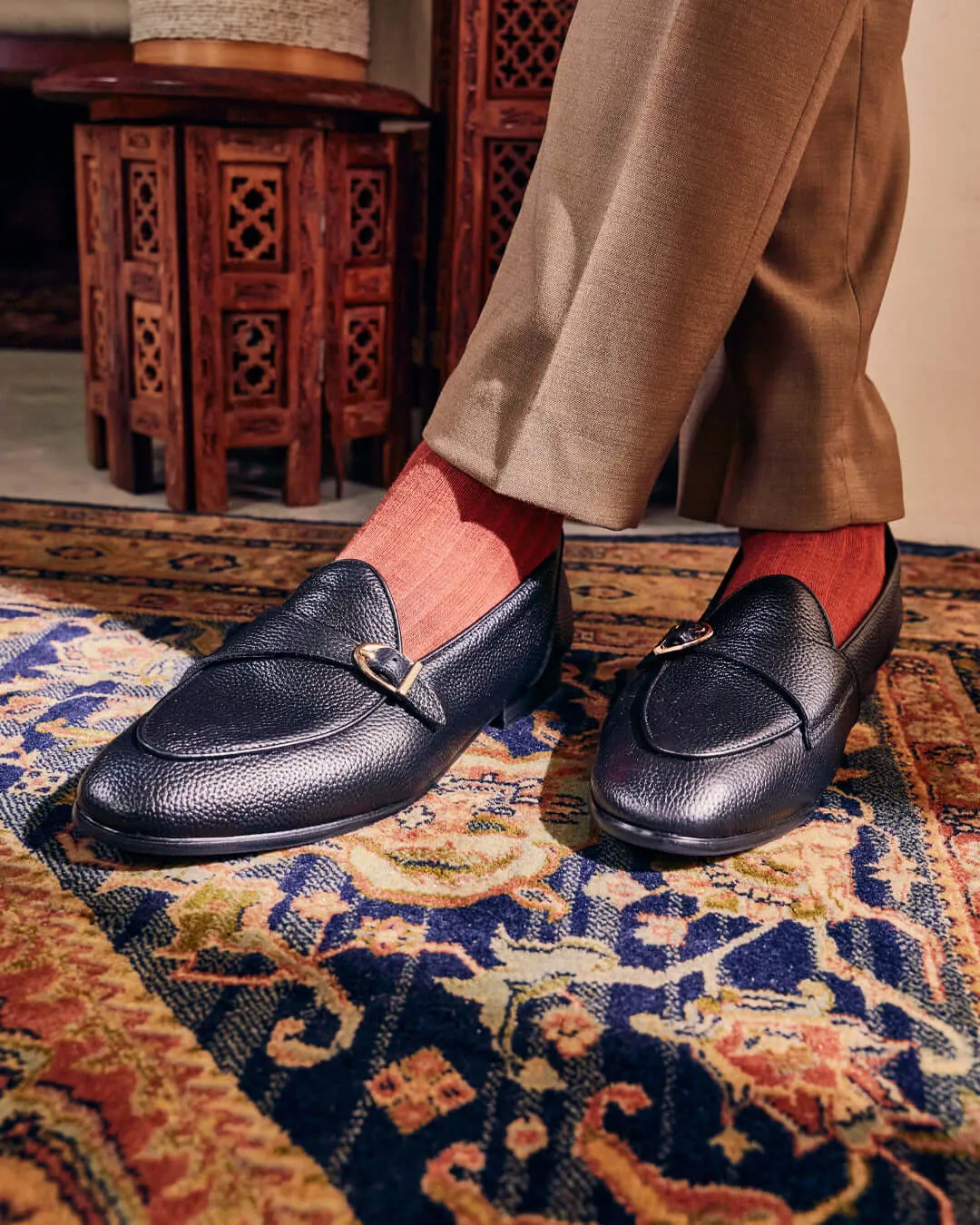 Theo Belgian Loafer - Black Pebble Single Strap