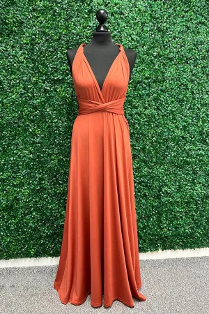 Twist Wrap Orange Bridesmaid Dress Long Bridesmaid Dress BD135