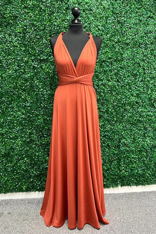 Twist Wrap Orange Bridesmaid Dress Long Bridesmaid Dress BD135