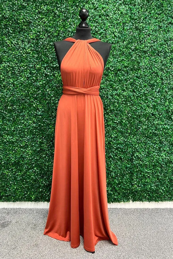 Twist Wrap Orange Bridesmaid Dress Long Bridesmaid Dress BD135