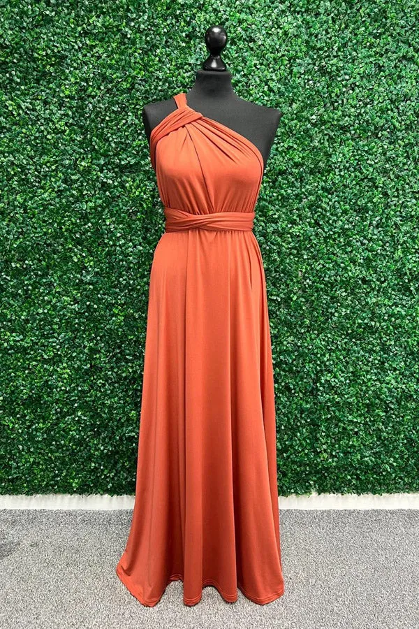 Twist Wrap Orange Bridesmaid Dress Long Bridesmaid Dress BD135