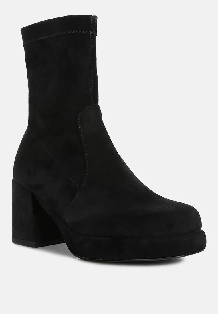 Two-Cubes Suede Platform Ankle Boots | Green or Black | London Rag