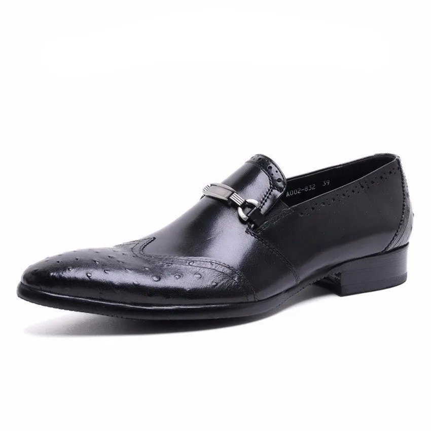 Unique Style Men Loafers Shoes, Ostritch Toe With Patch Work and Buckle