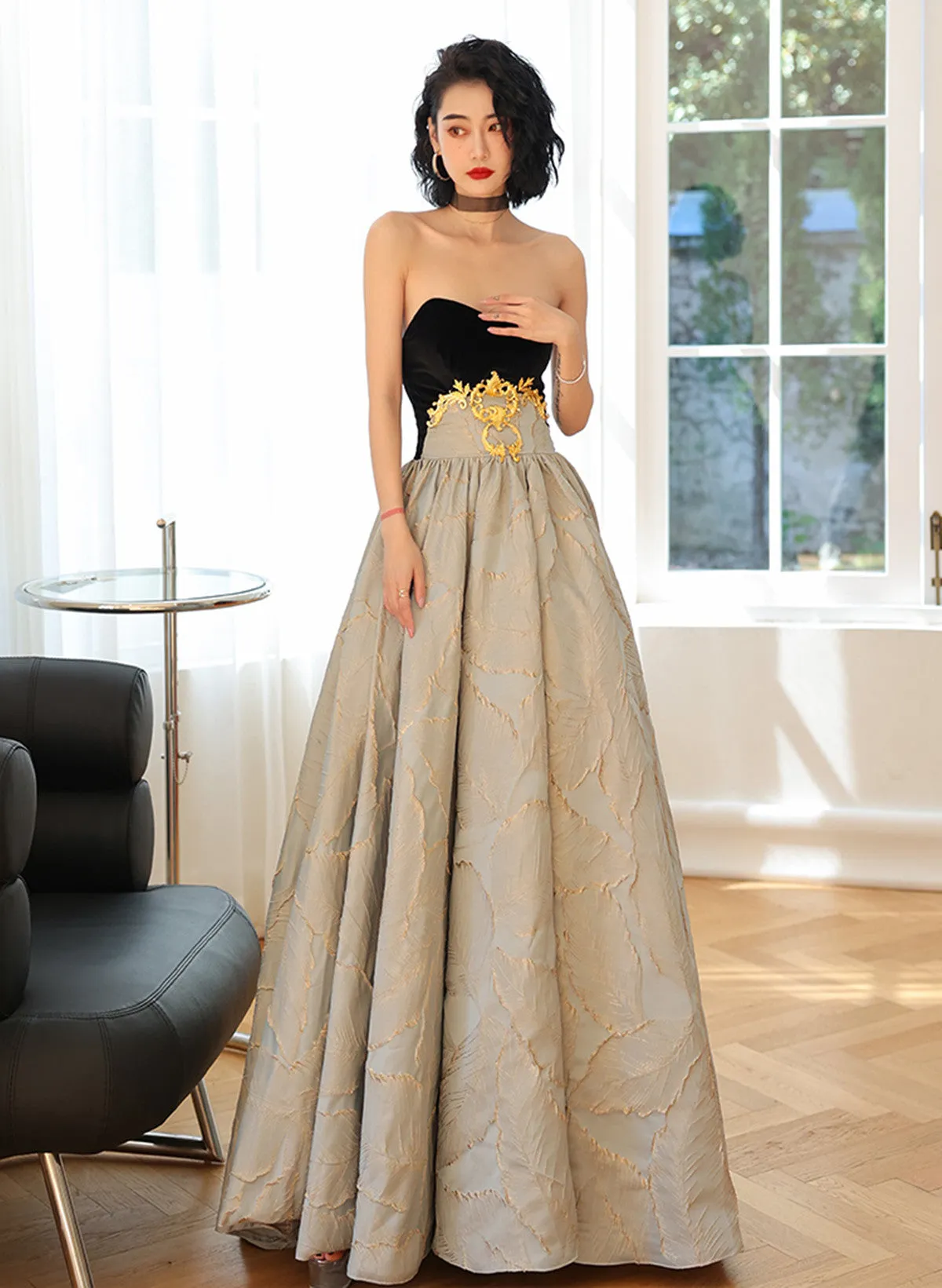 Uniwim A-line Sweetheart Floral Satin Long Party Dress, A-line Beautiful Long Prom Dress