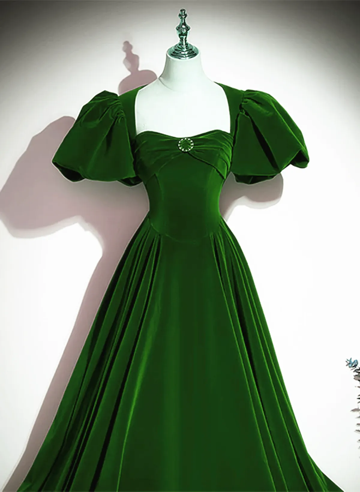 Uniwim Green Velvet Backless Long Party Dress, Green Short Sleeves Formal Dress Prom Dress