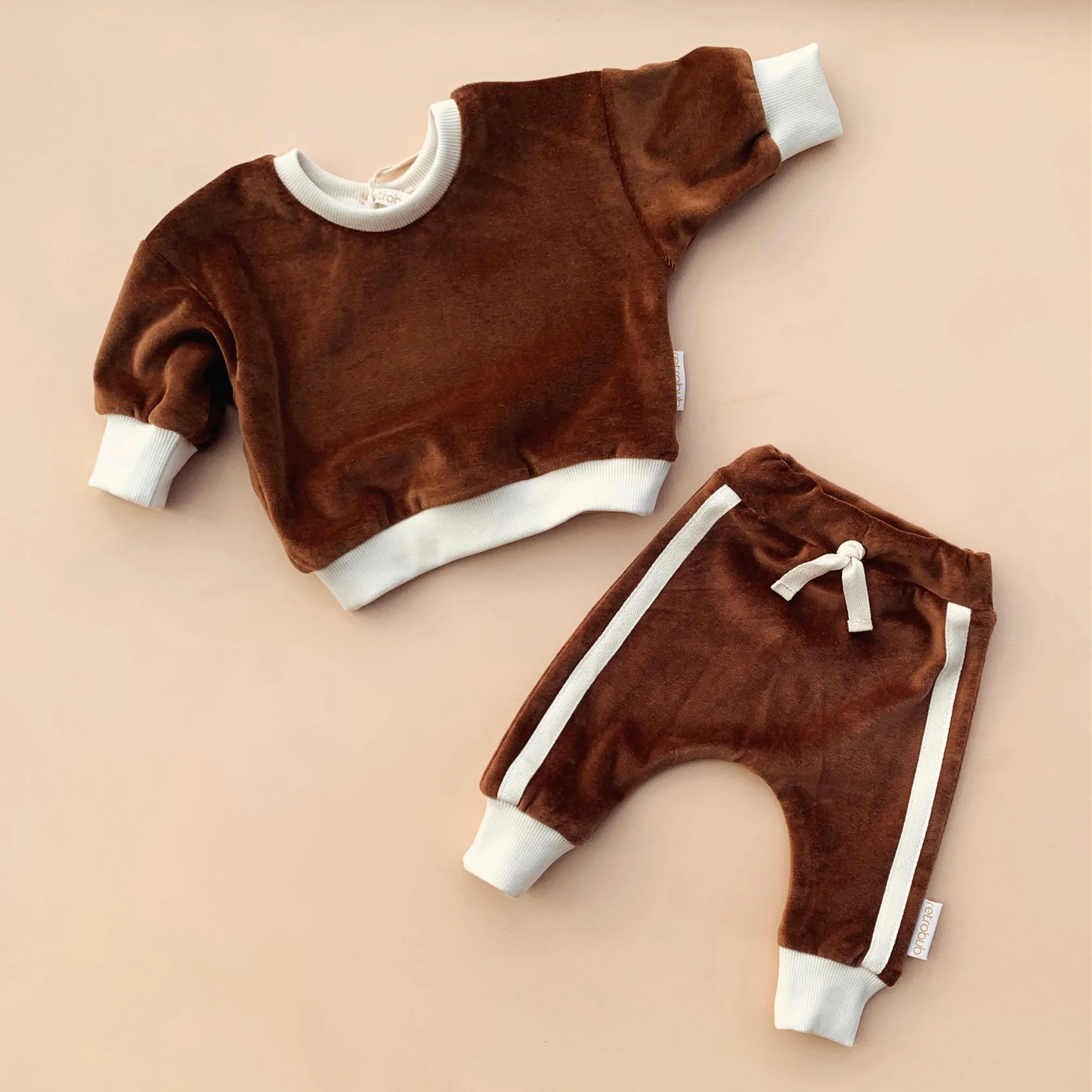 VELOUR baby leggings - HAZELNUT stripe